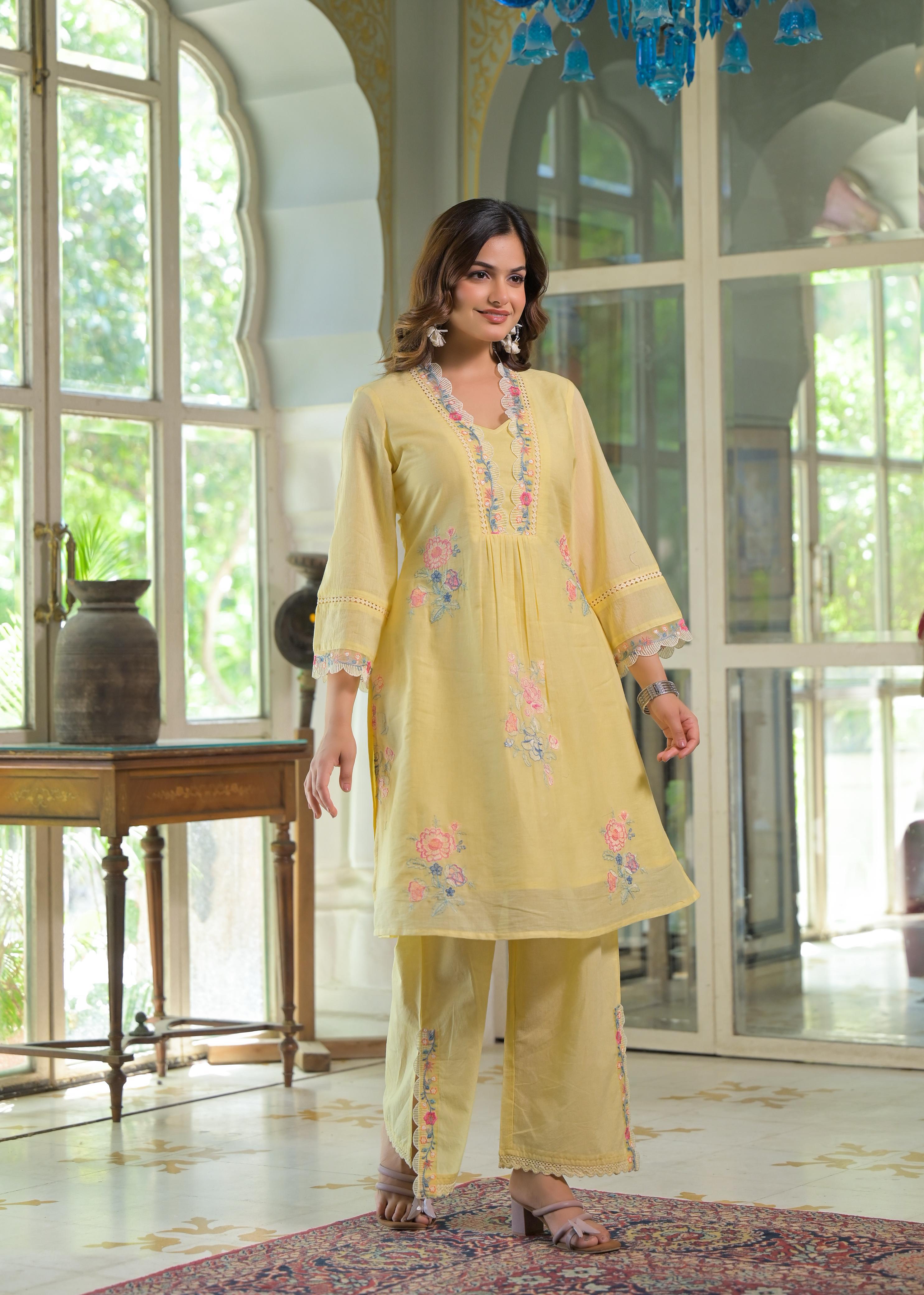 Floral Embroidered Kurta Set with Palazzo