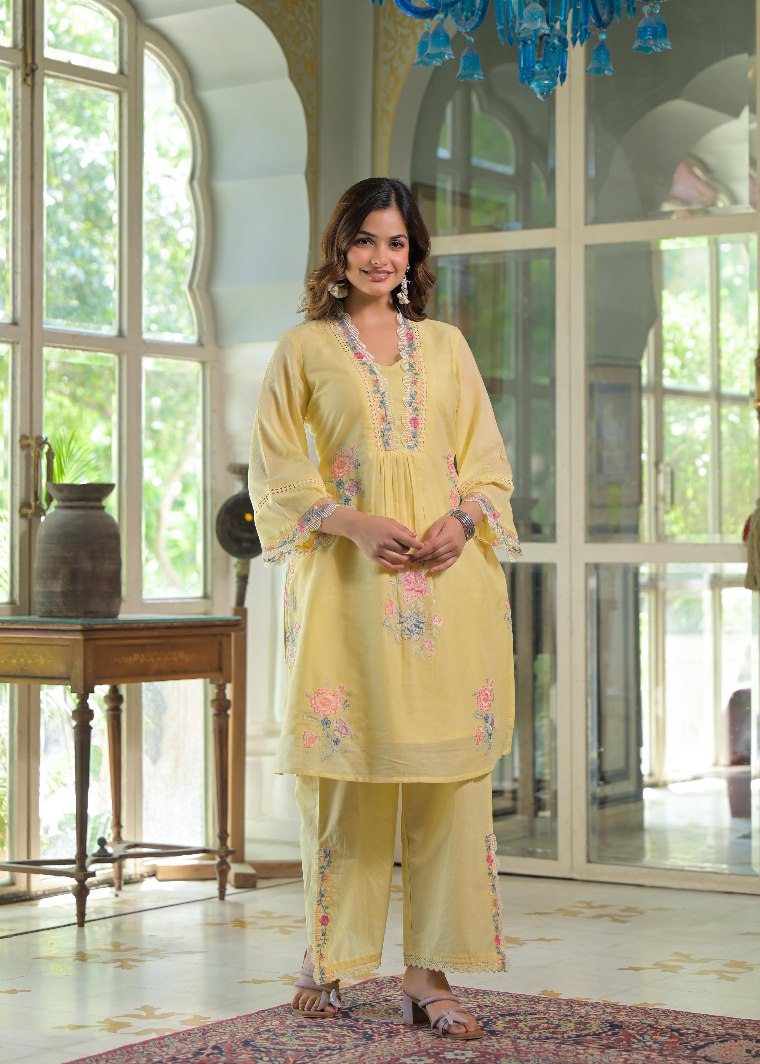 Floral Embroidered Kurta Set with Palazzo