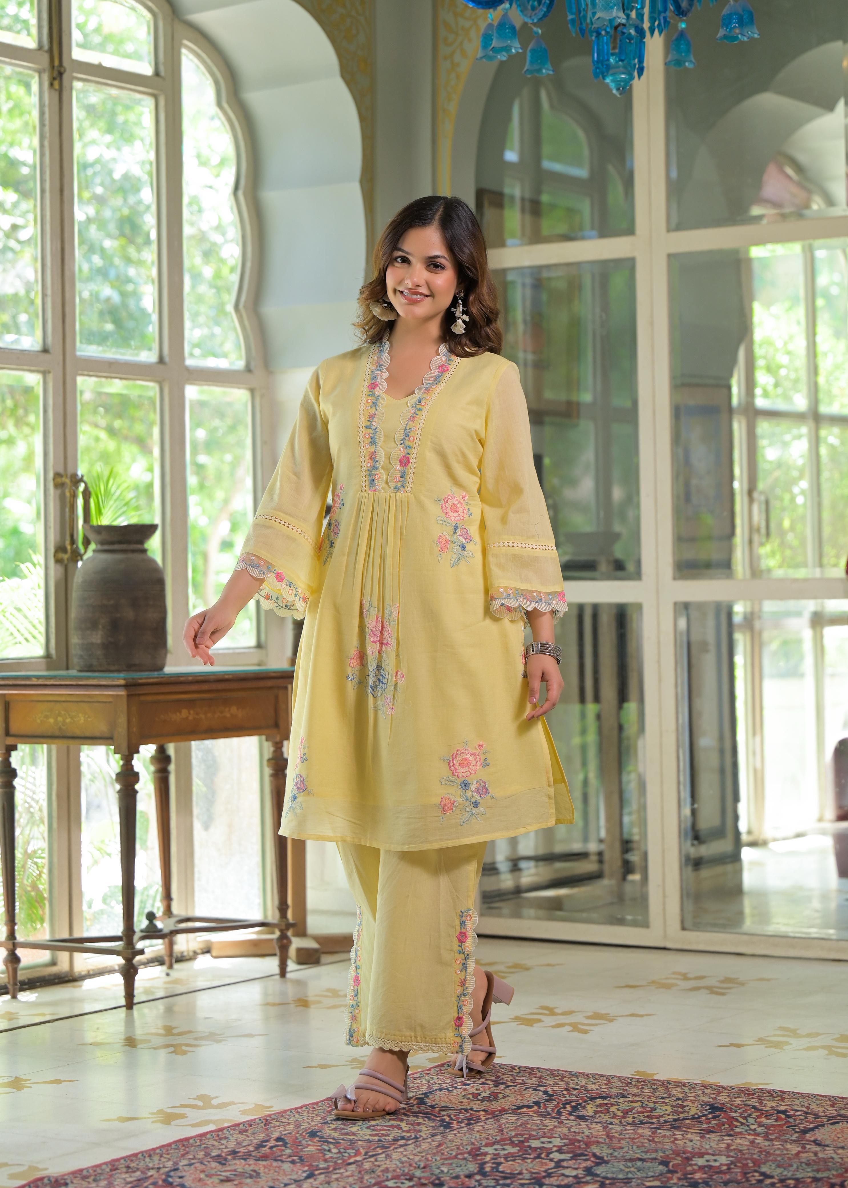 Floral Embroidered Kurta Set with Palazzo