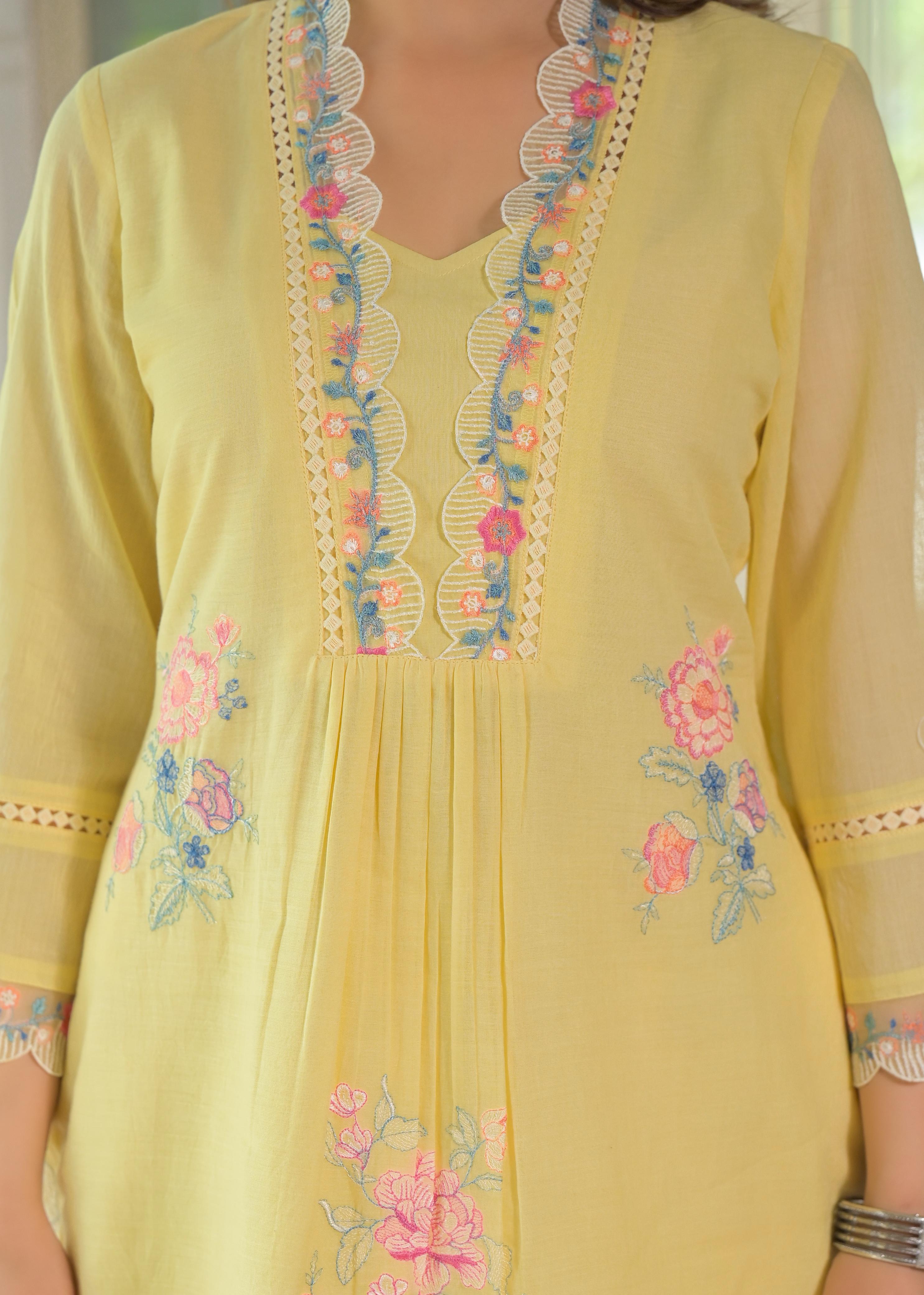 Floral Embroidered Kurta Set with Palazzo