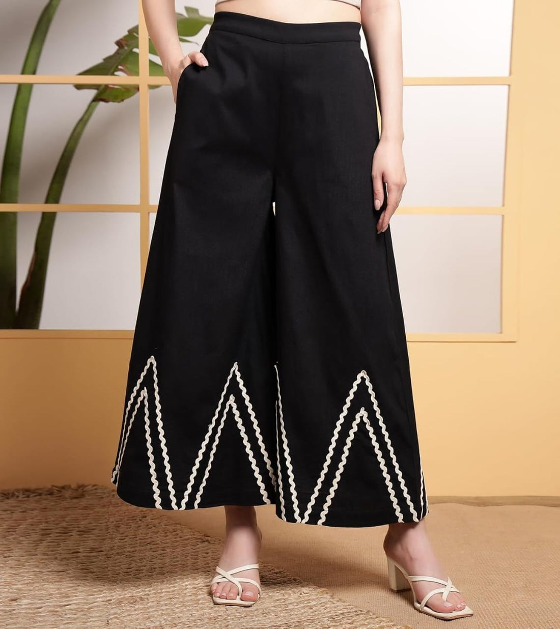 Elegant Sleeveless Black Co-ord Set with White Detailing