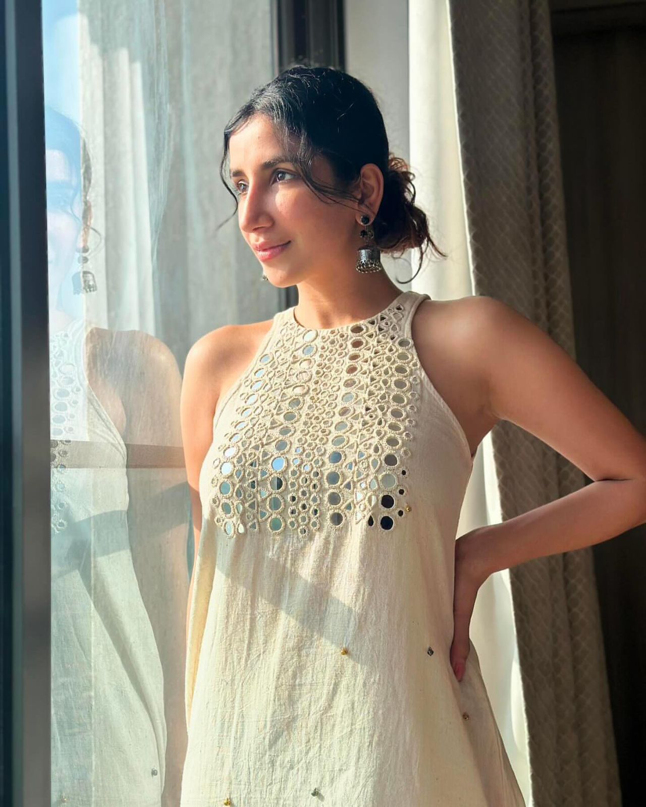 Mirror Work Halter Neck Kurta Set with Palazzo