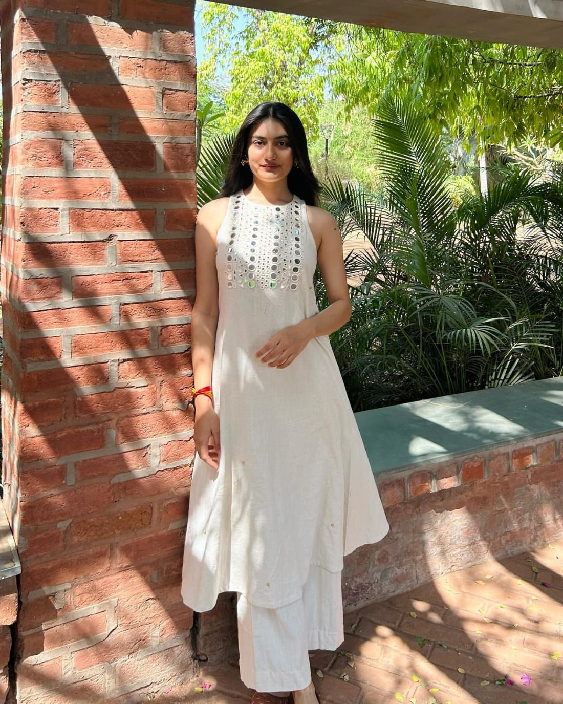 Mirror Work Halter Neck Kurta Set with Palazzo