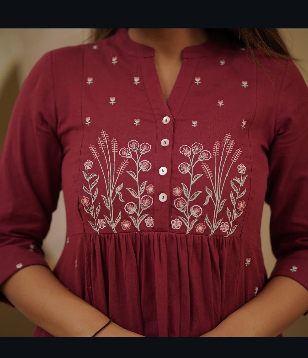 Maroon Embroidered Kurta Set with Pockets
