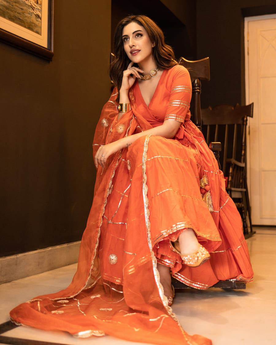 Festive Orange Anarkali Set with Dupatta