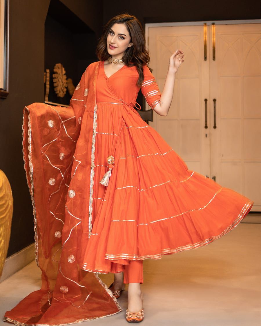 Festive Orange Anarkali Set with Dupatta