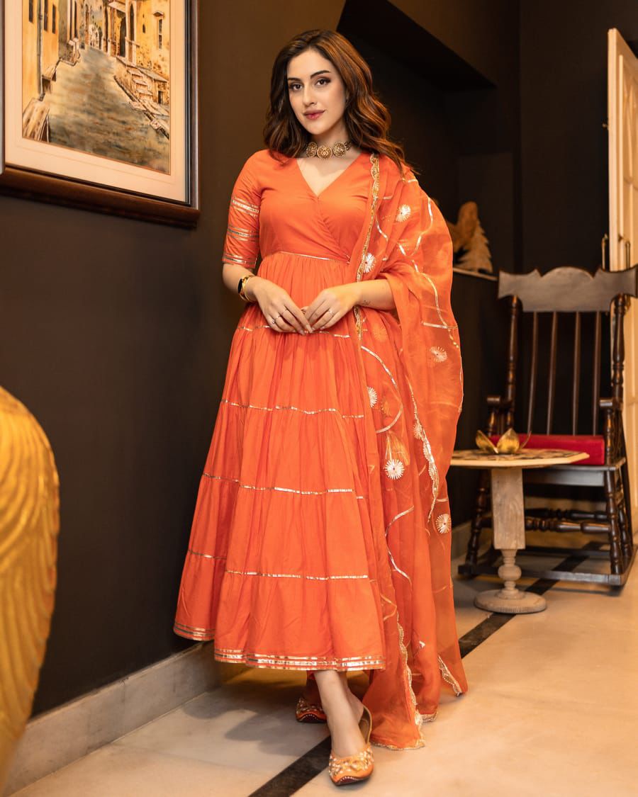 Festive Orange Anarkali Set with Dupatta
