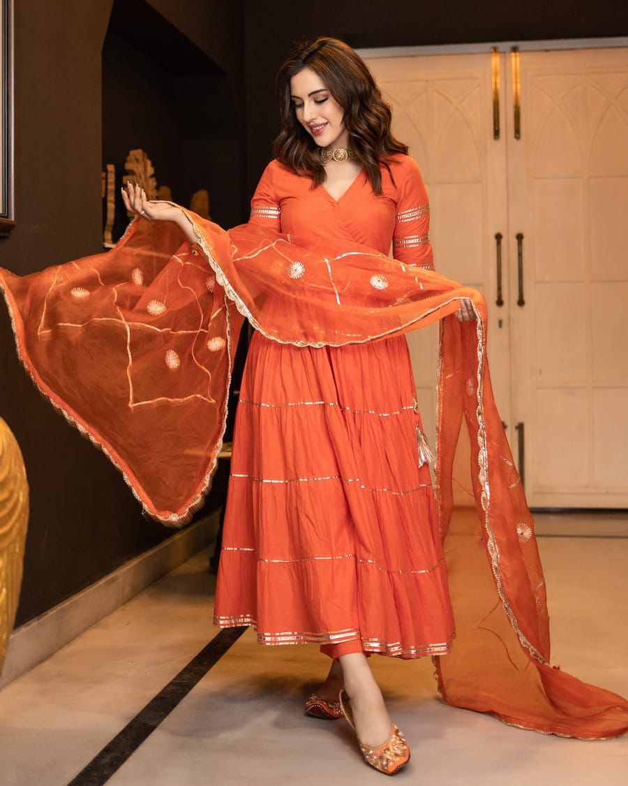 Festive Orange Anarkali Set with Dupatta