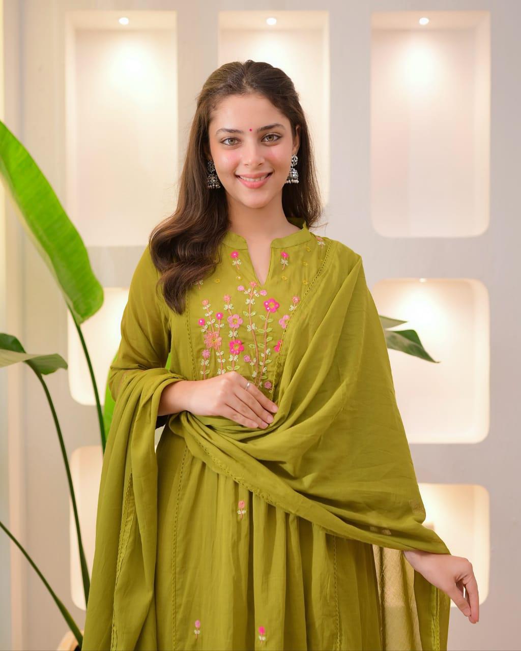The Olive Green Anarkali Set
