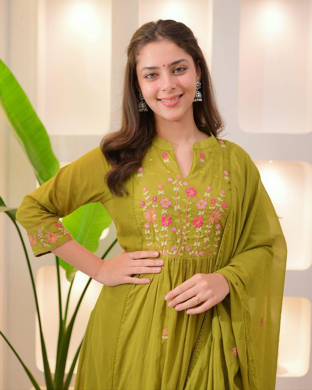 The Olive Green Anarkali Set