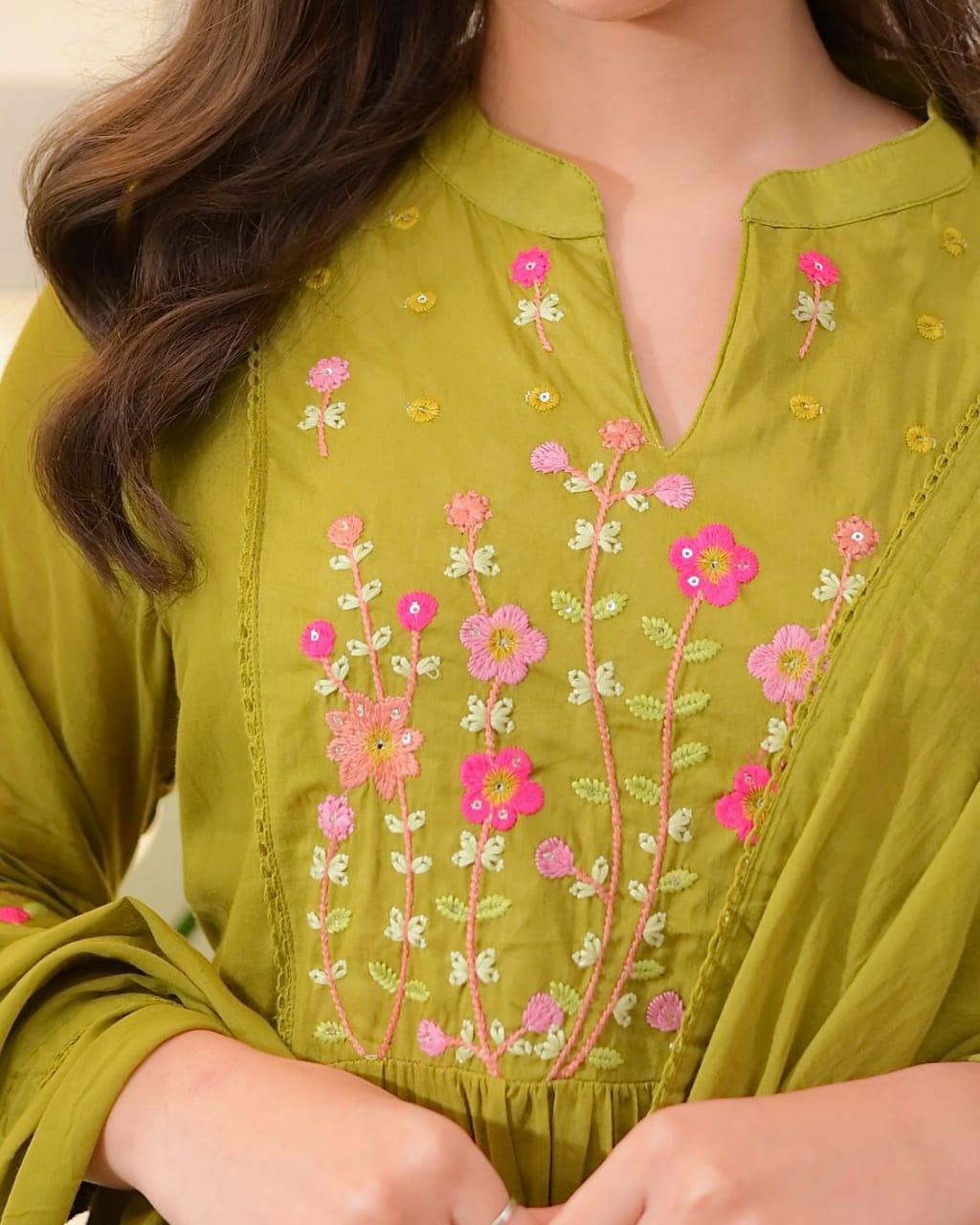 The Olive Green Anarkali Set