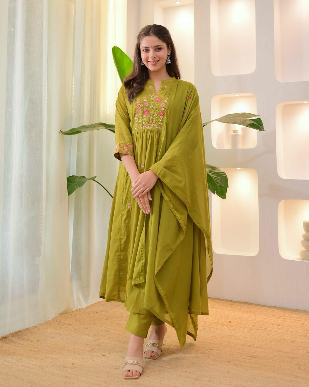 The Olive Green Anarkali Set