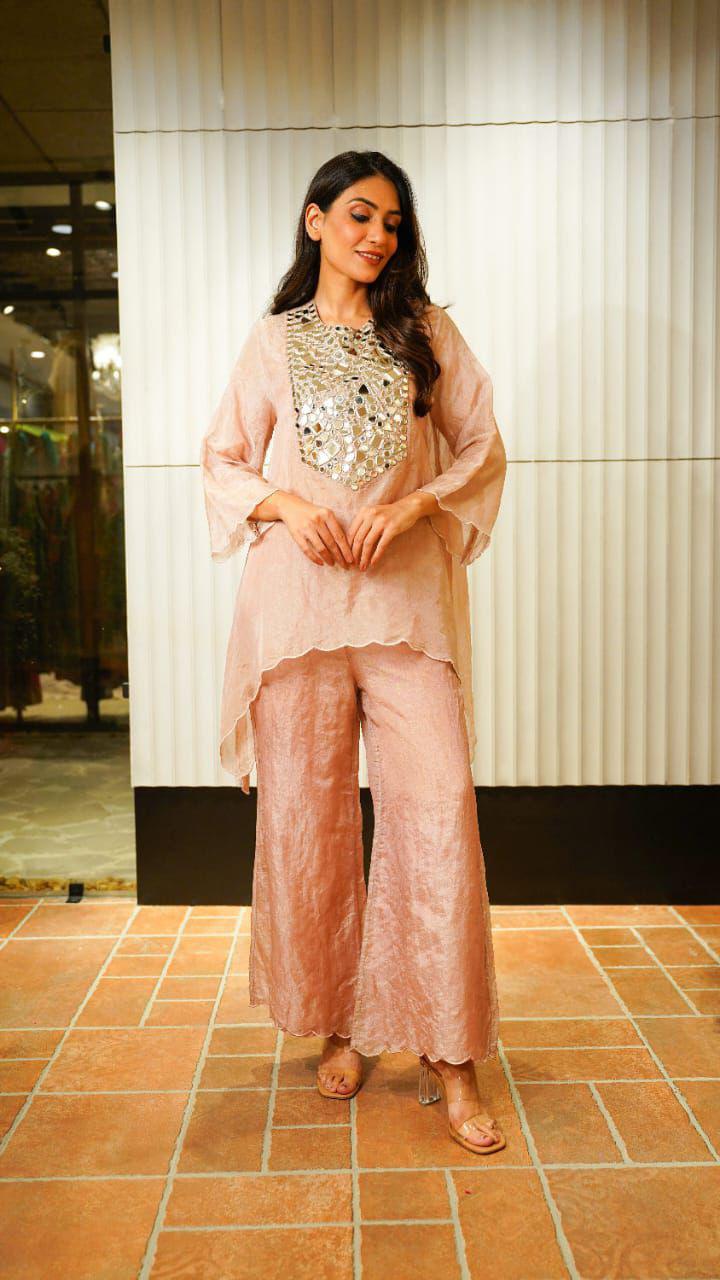 Blush Pink Mirror Work Co-ord Set