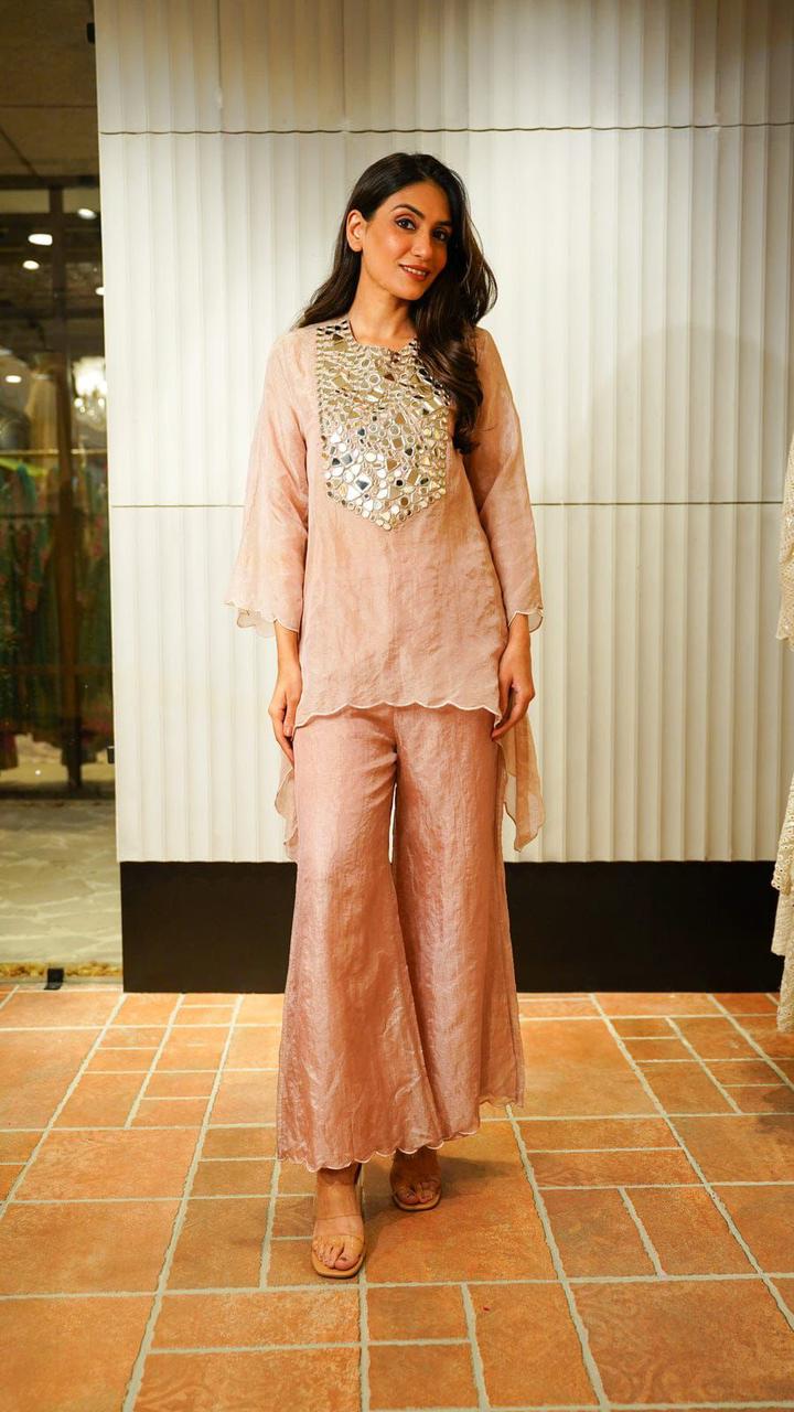 Blush Pink Mirror Work Co-ord Set