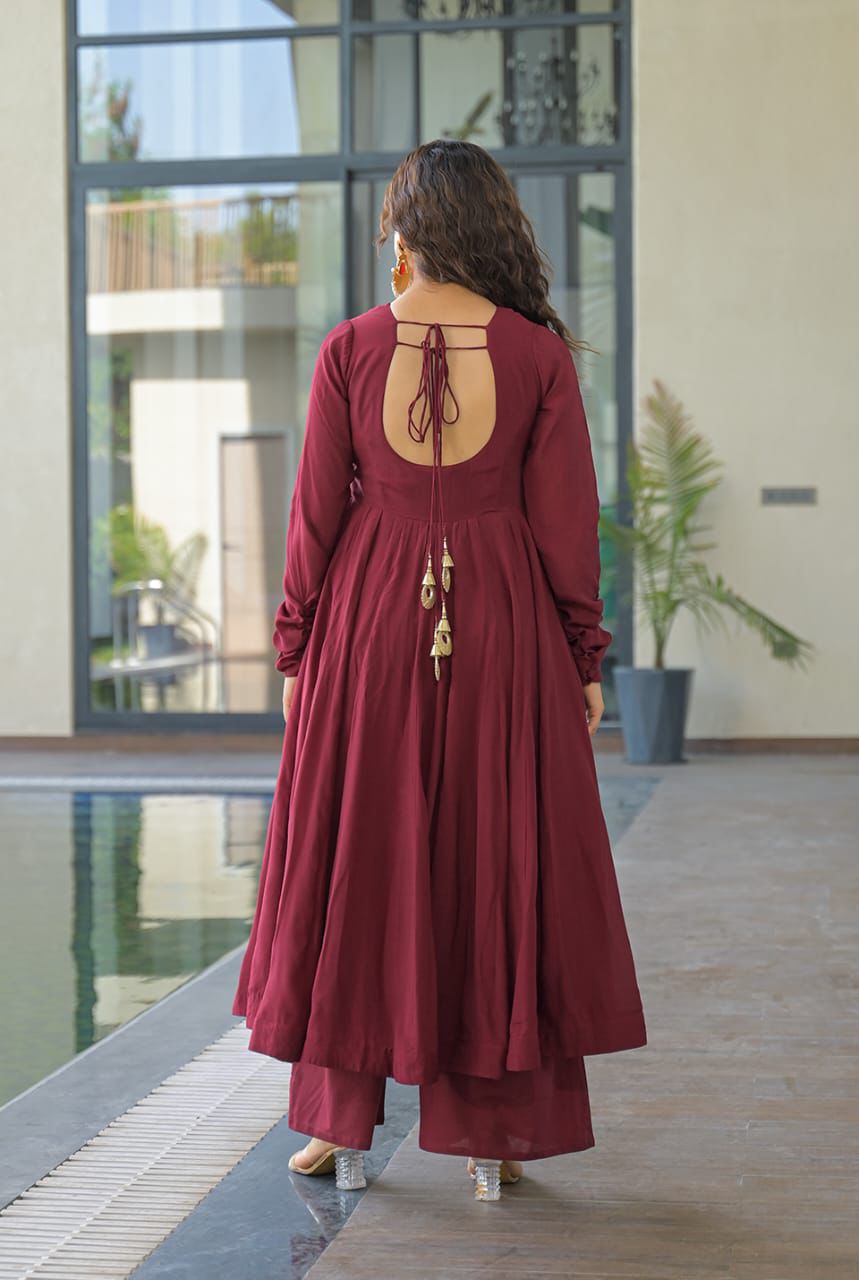 Maroon Anarkali Set with Embroidered Dupatta
