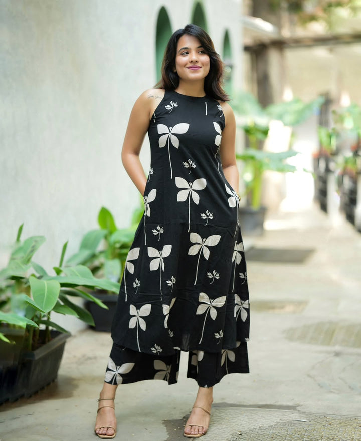 Black Floral Halter Neck Co-ord Set  Description: