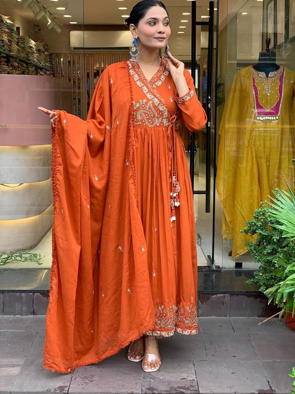 Graceful Orange Anarkali Kurta with Dupatta