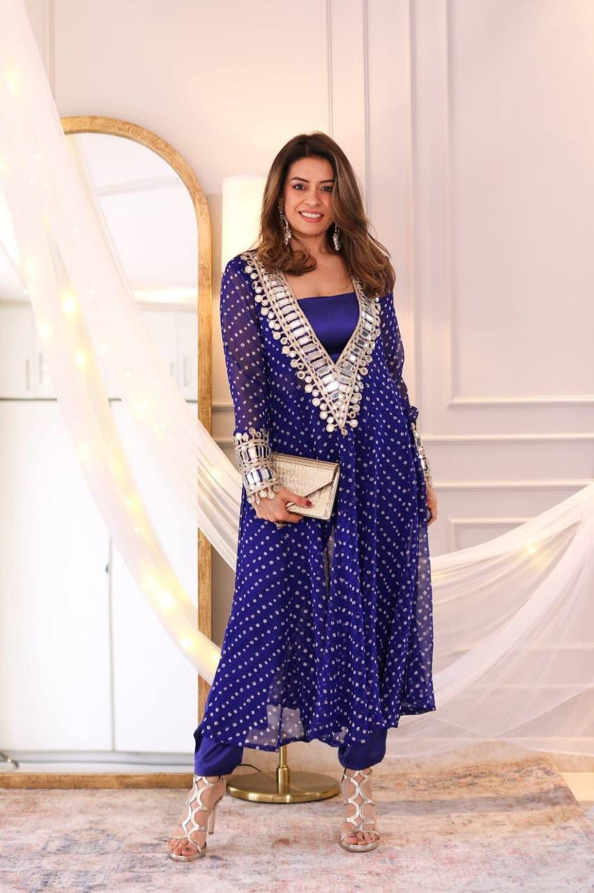 The Festive Sparkle: Georgette Bandhani Kurta Sets with Mirror Work