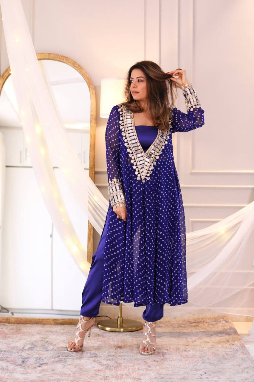 The Festive Sparkle: Georgette Bandhani Kurta Sets with Mirror Work