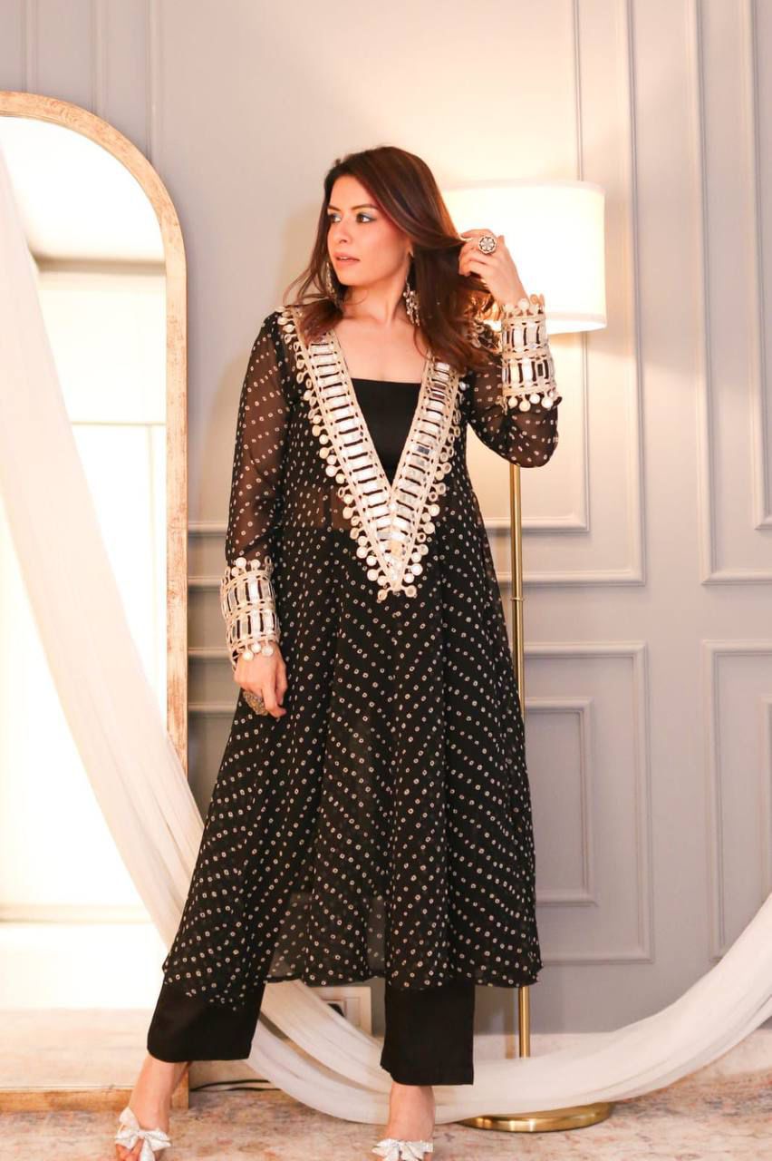 The Festive Sparkle: Georgette Bandhani Kurta Sets with Mirror Work