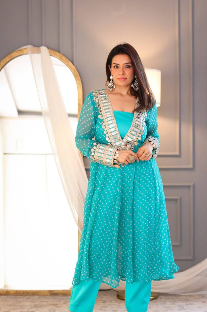 The Festive Sparkle: Georgette Bandhani Kurta Sets with Mirror Work