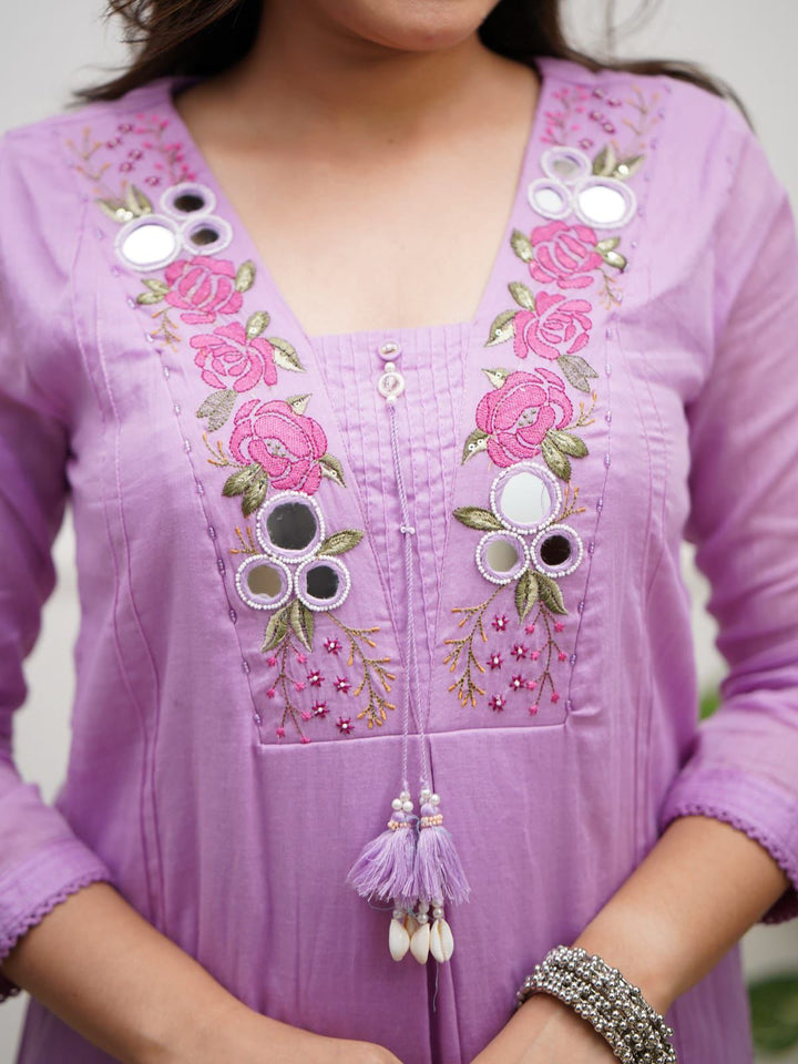 Pastel Charm: Embroidered Cotton Anarkali Suit Sets
