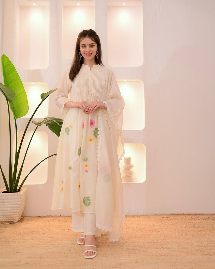Ivory Hand-Embroidered Cotton Kurta Set