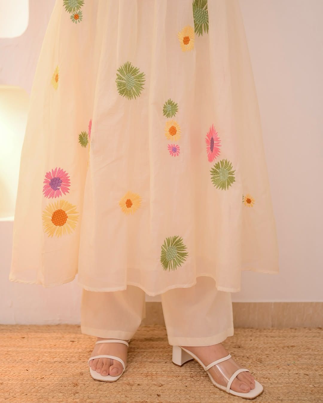 Ivory Hand-Embroidered Cotton Kurta Set