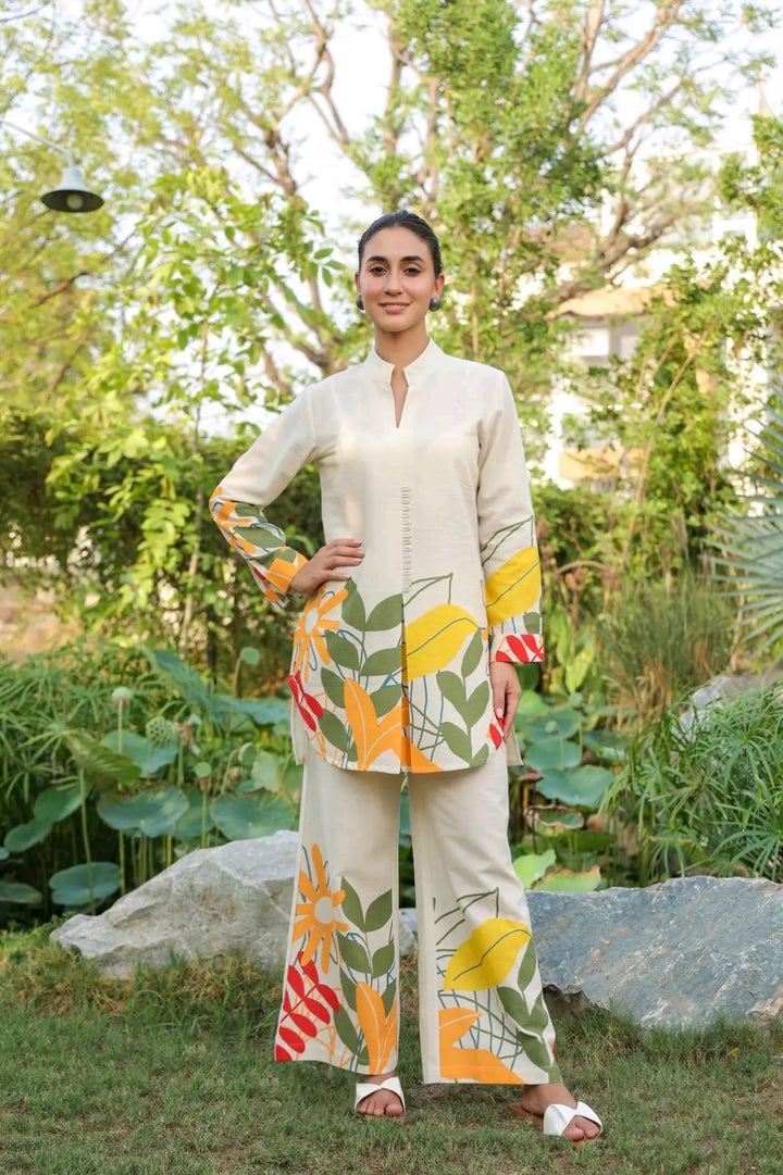 High-Definition Botanical Print Tunic & Palazzo Set