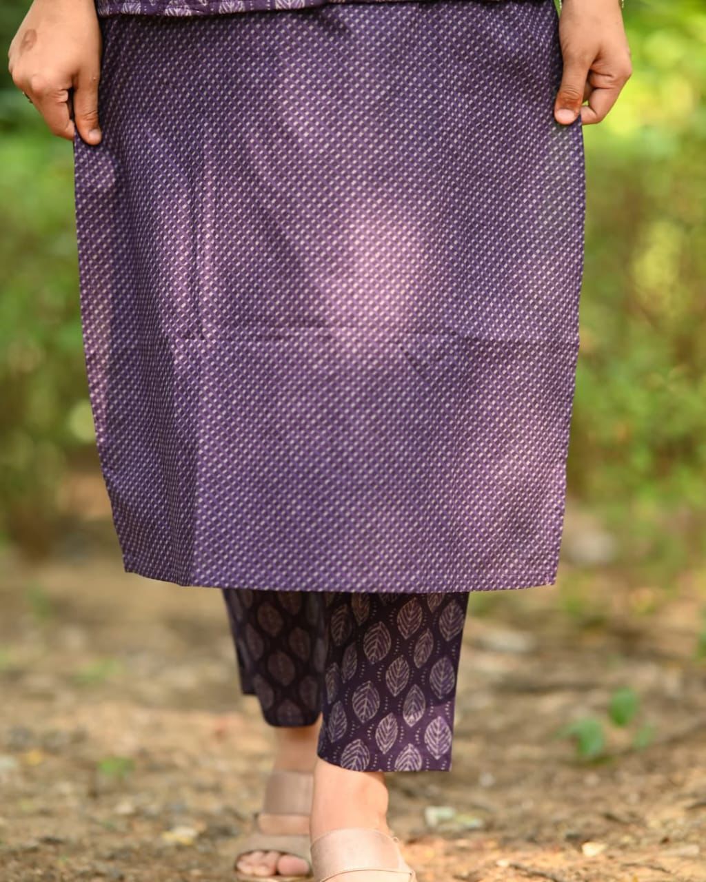 Modern Layered Purple Print Kurta Set with Jacket