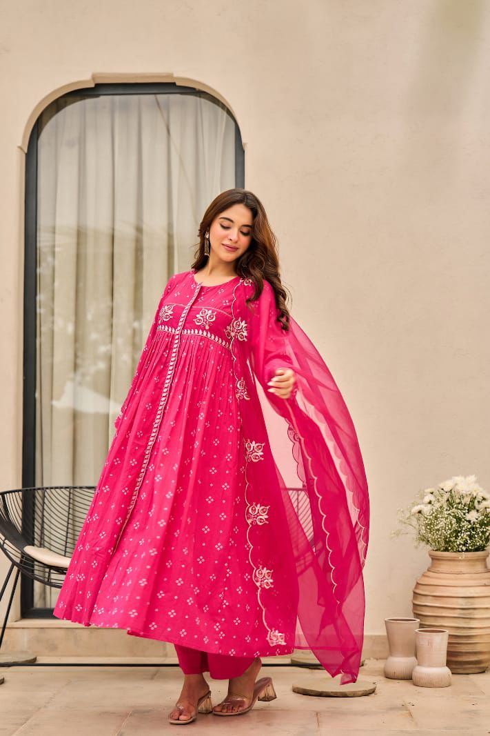 Embroidered Flared Anarkali Suit Set with Dupatta