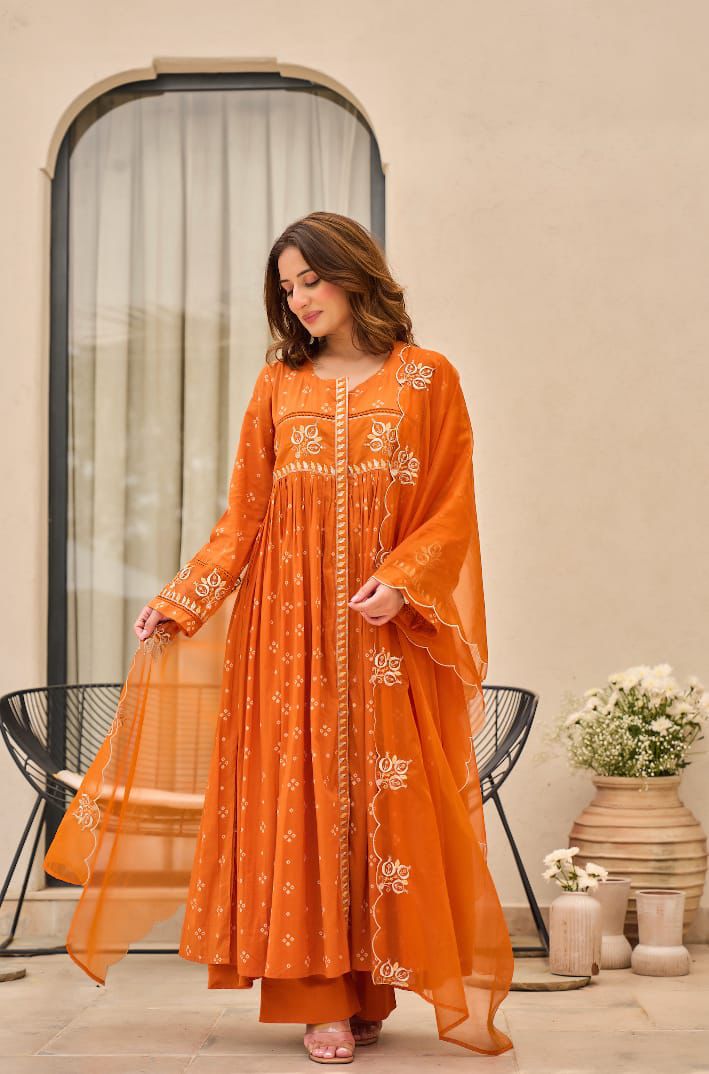 Embroidered Flared Anarkali Suit Set with Dupatta