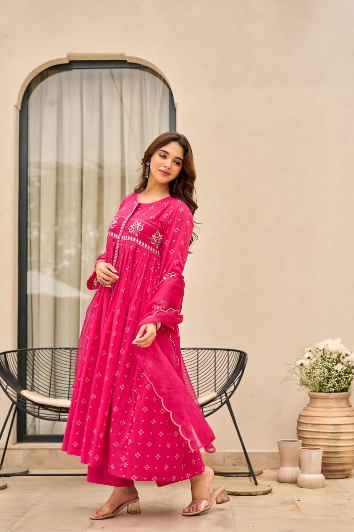 Embroidered Flared Anarkali Suit Set with Dupatta