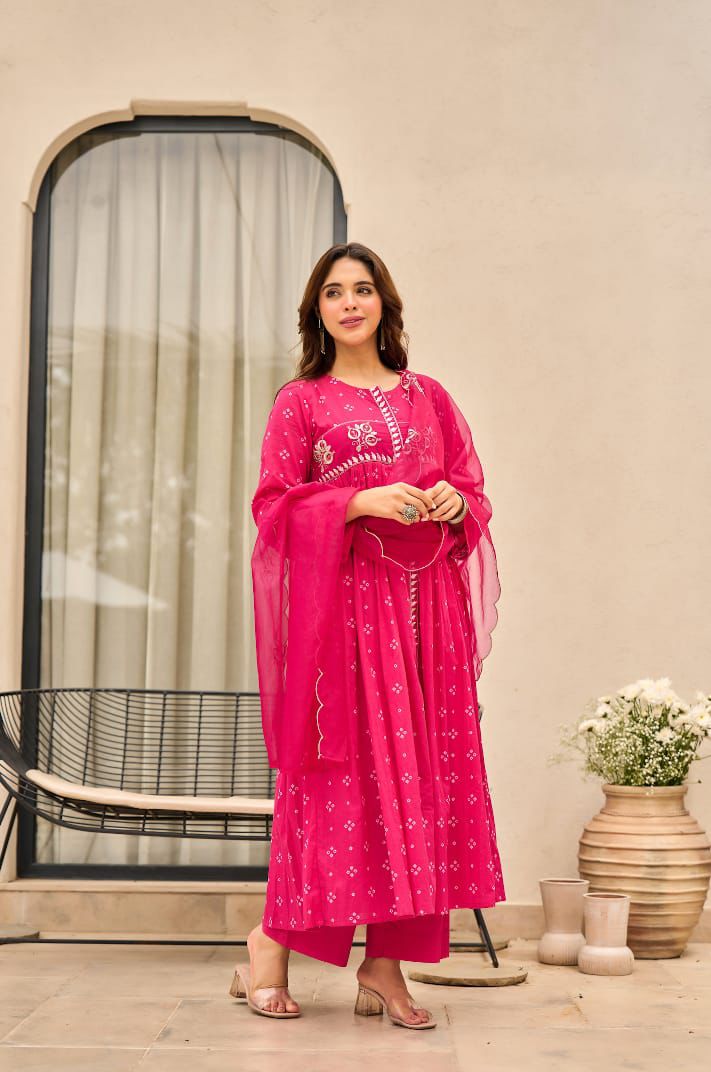 Embroidered Flared Anarkali Suit Set with Dupatta