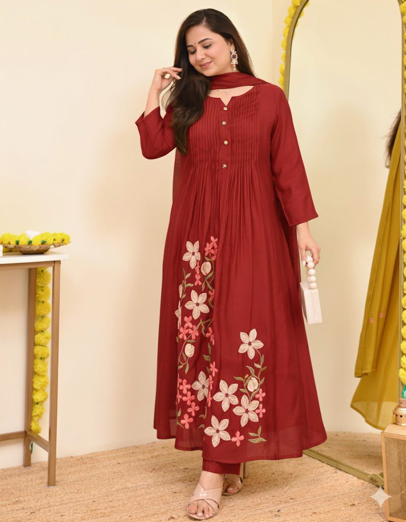 Floral Embroidered A Line Kurta Set