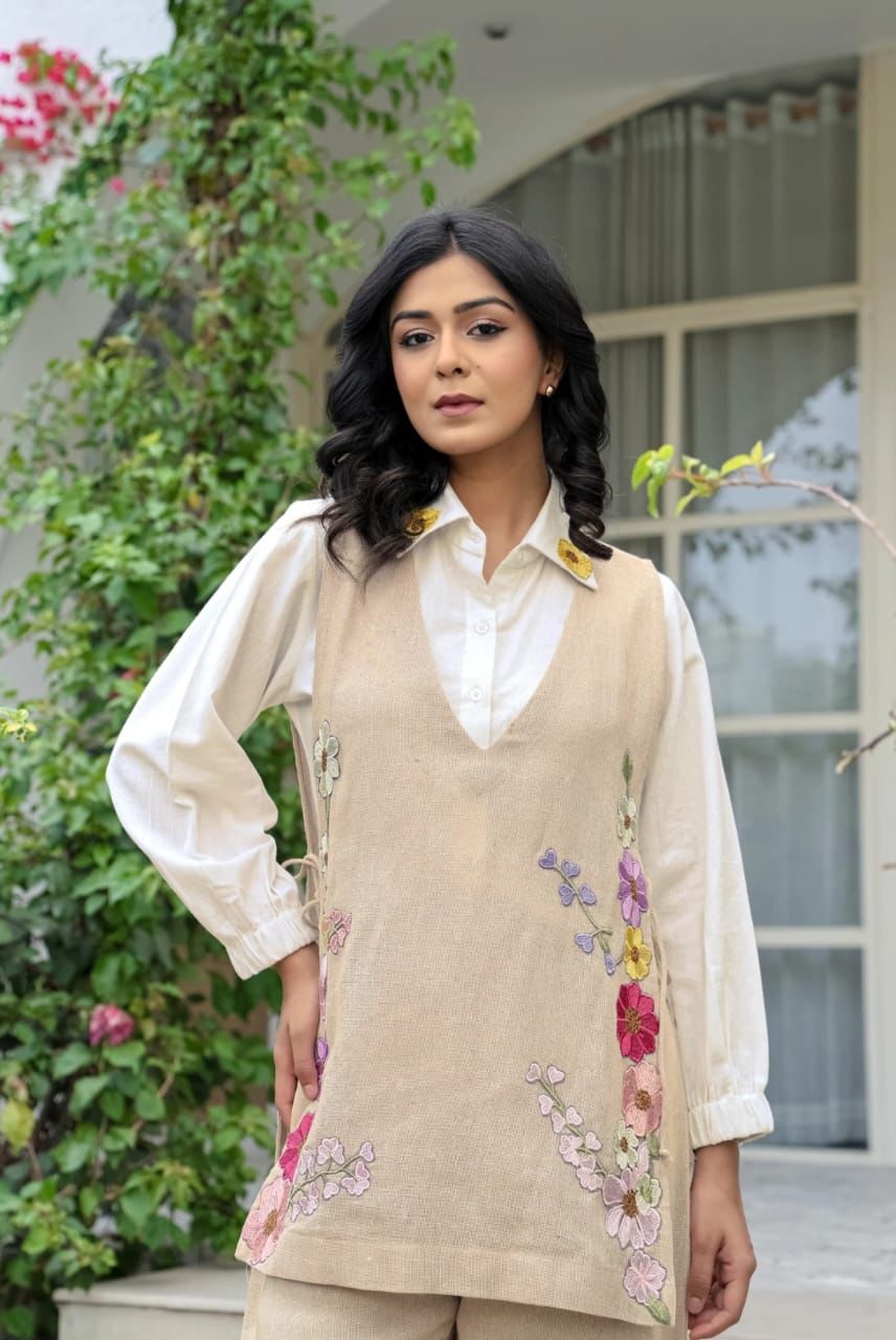 Women’s 3 Piece Ethnic Co-ord Set with Embroidered Overlay – Premium Designer Set | Rasika by Nidhi