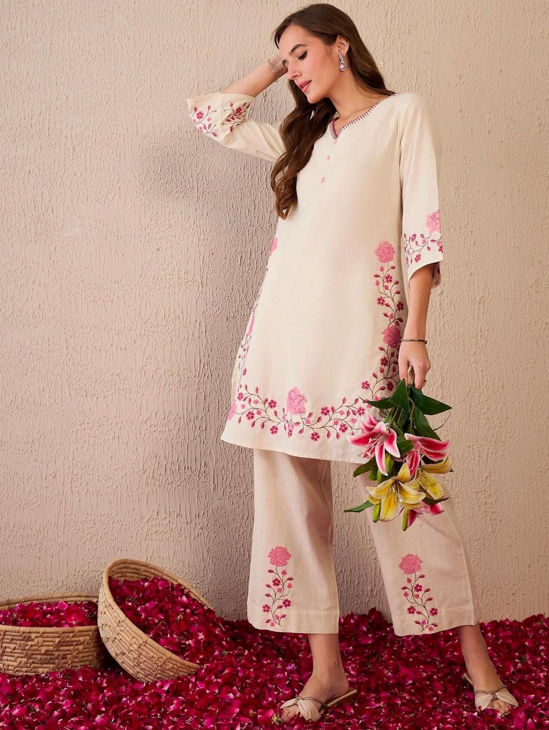 Floral Embroidered Kurta Pant Set