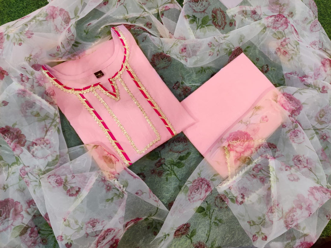 Embroidered Kurta Set with Floral Dupatta