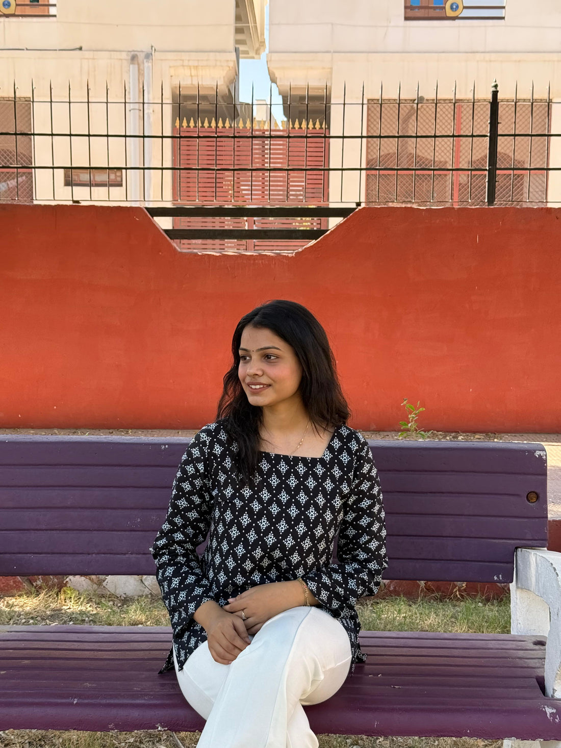 Printed Short Kurti with Square Neck & Full Sleeves