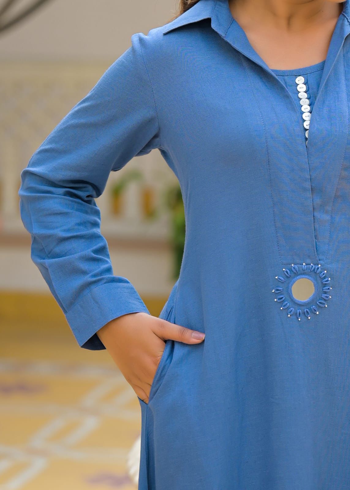 Elegant Solid Straight Kurti for Women – Minimal Embroidered Long Daily Wear Kurta | Rasika by Nidhi