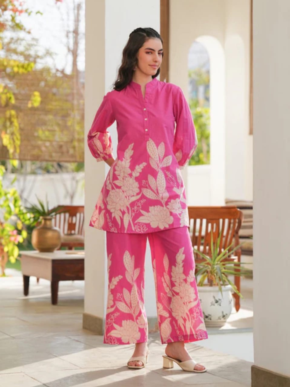 Pink Floral Printed Co-Ord Set – Elegant Everyday Chic