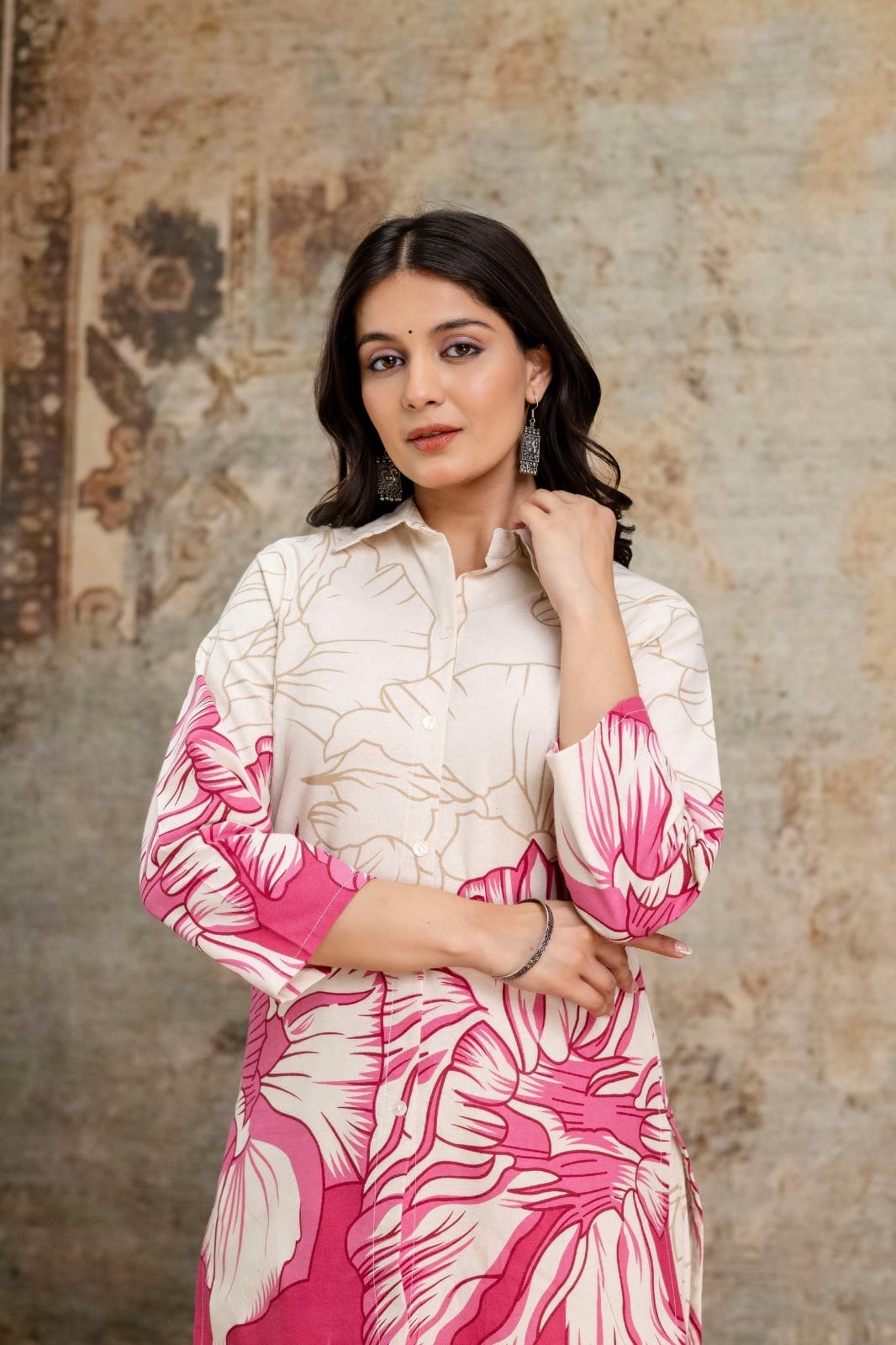 Pink Botanical Print Shirt & Pant Co-ord Set