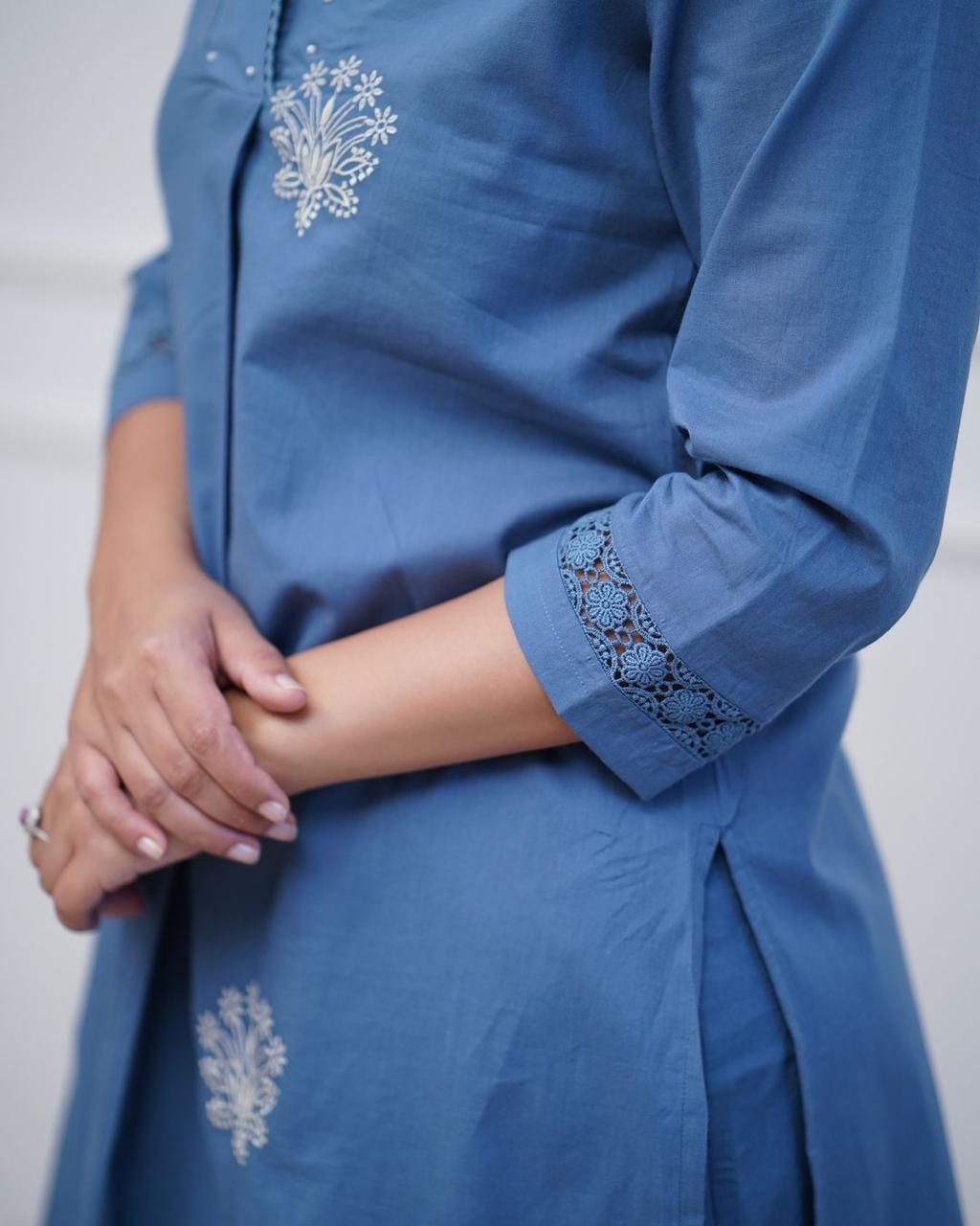 Minimal Embroidered Straight Kurta & Pants Set – Everyday Grace