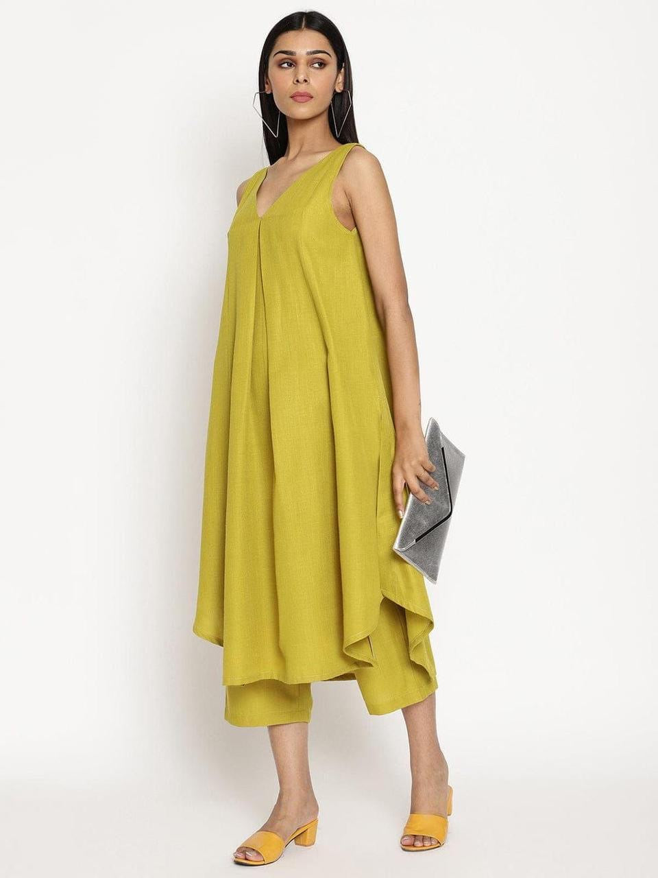 Mustard Yellow Asymmetric Sleeveless Co-Ord Set