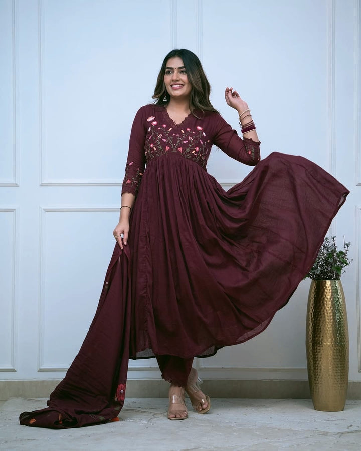 Floral Embroidered Anarkali Set with Dupatta – Effortless Festive Charm