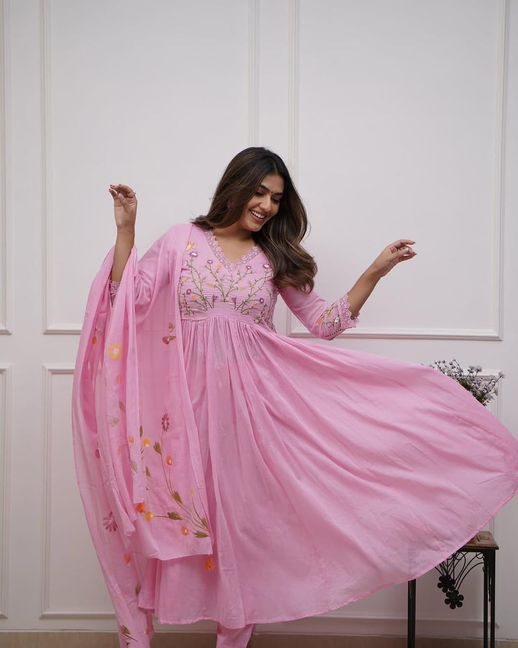 Floral Embroidered Anarkali Set with Dupatta – Effortless Festive Charm