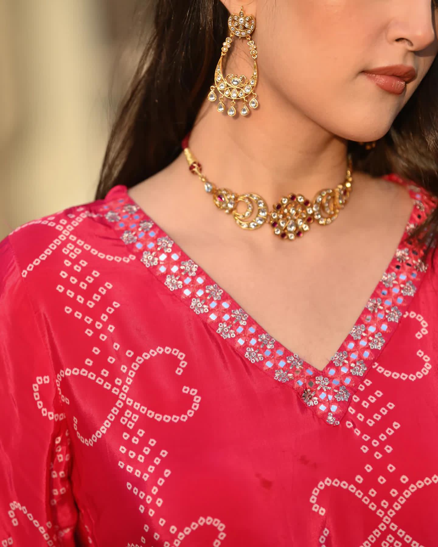 Crimson Bandhani-Print Suit Set – Timeless Ethnic Elegance