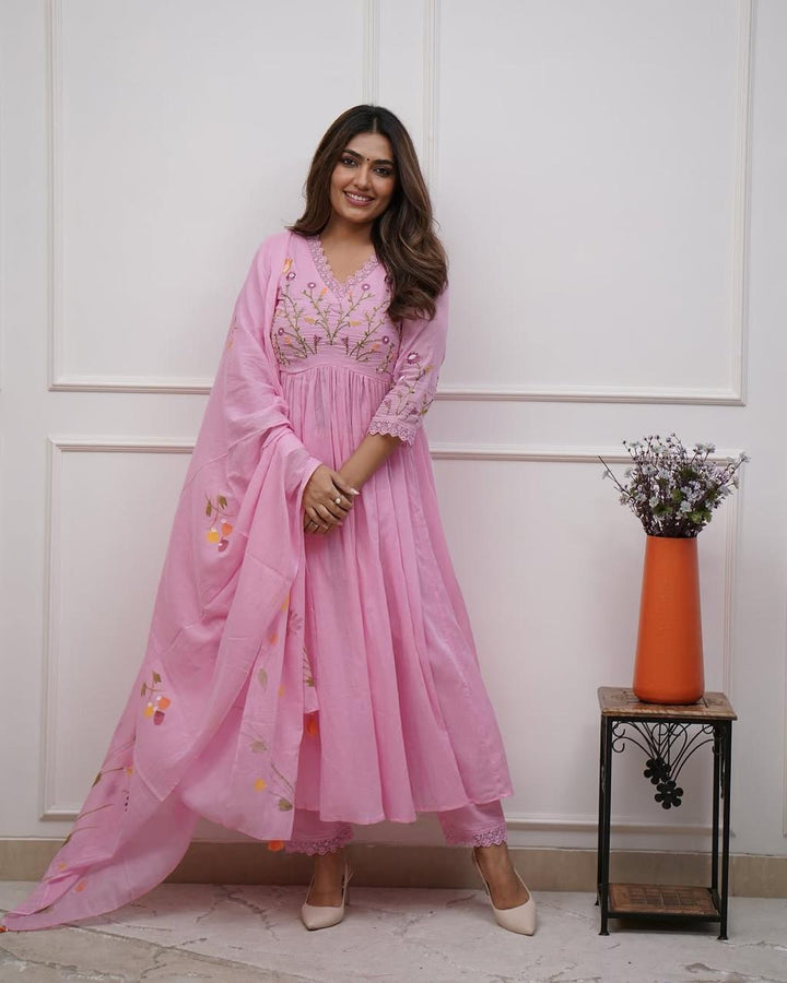 Floral Embroidered Anarkali Set with Dupatta – Effortless Festive Charm