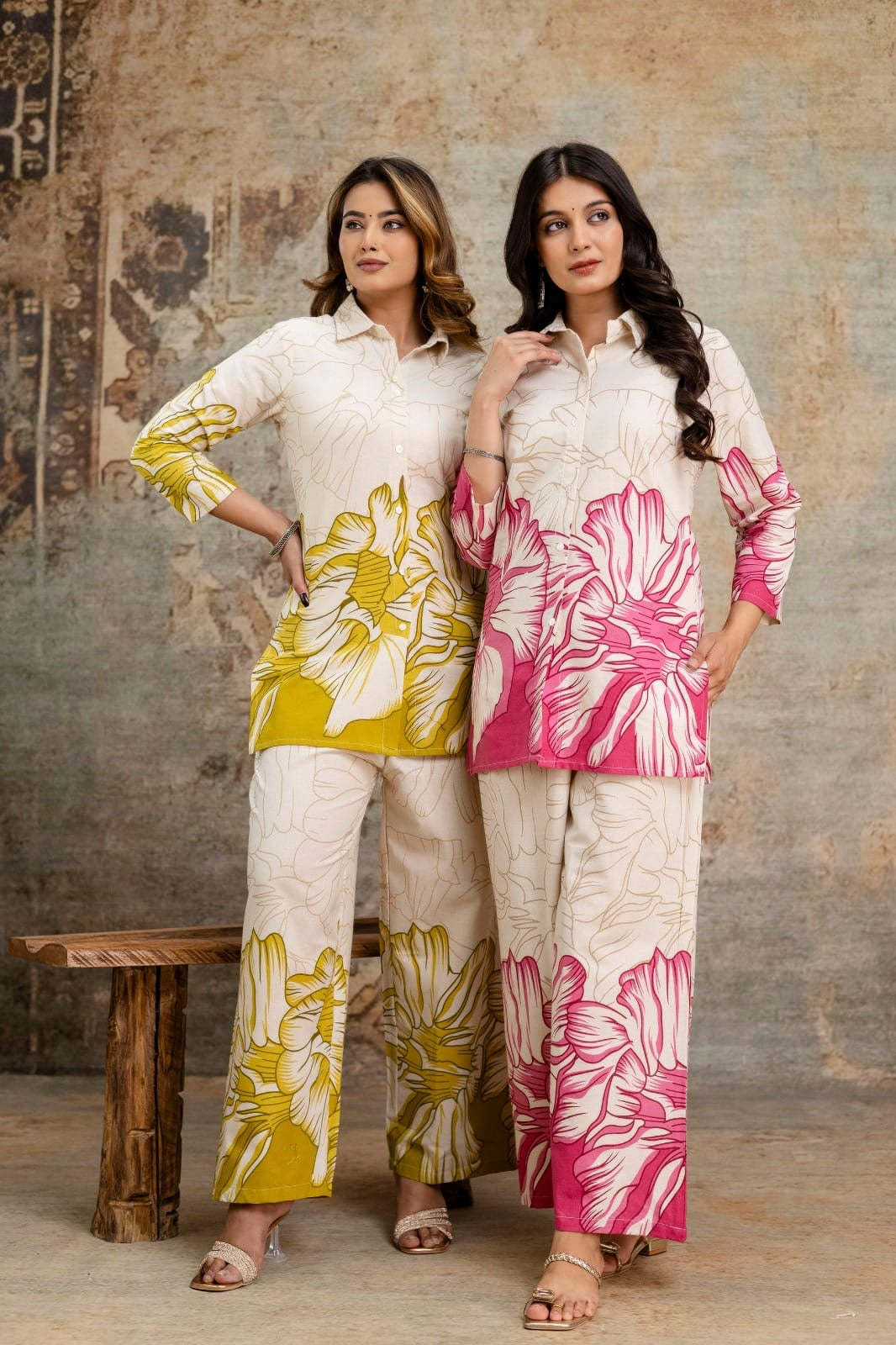 Pink Botanical Print Shirt & Pant Co-ord Set